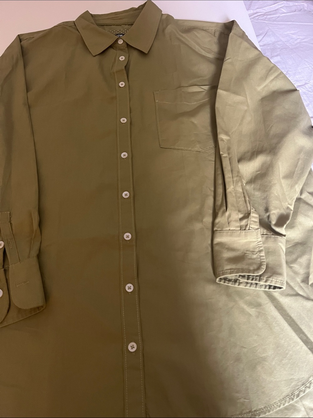 Olive Green Button-Down Long Sleeve Shirt with Chest Pocket Size Large